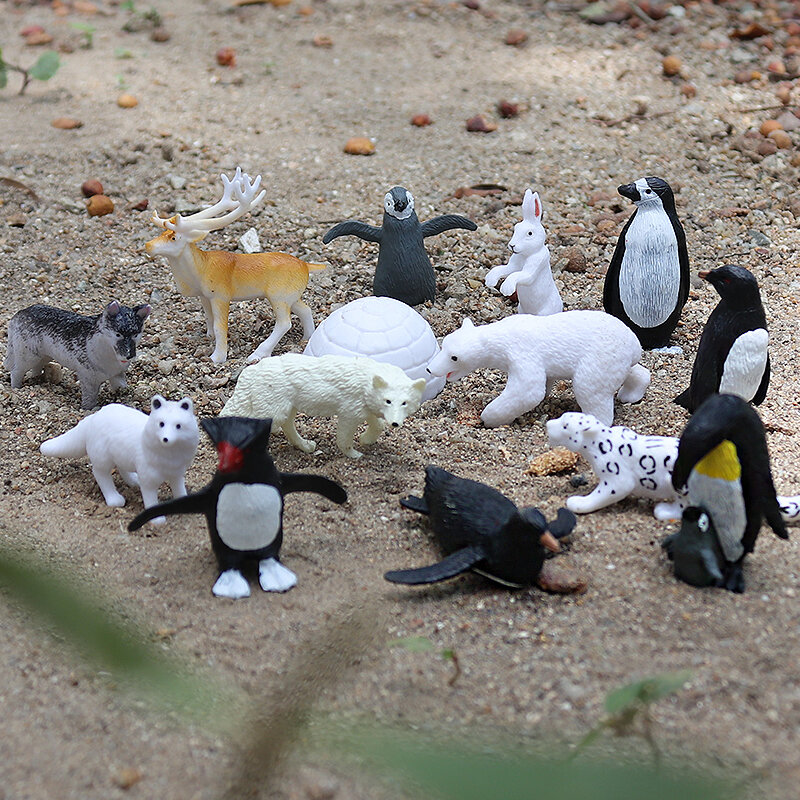 Oenux Montessori miniatur singa hiu kuda dinosaurus hewan Set Action figure Figurine kebun binatang lucu pendidikan hadiah mainan anak
