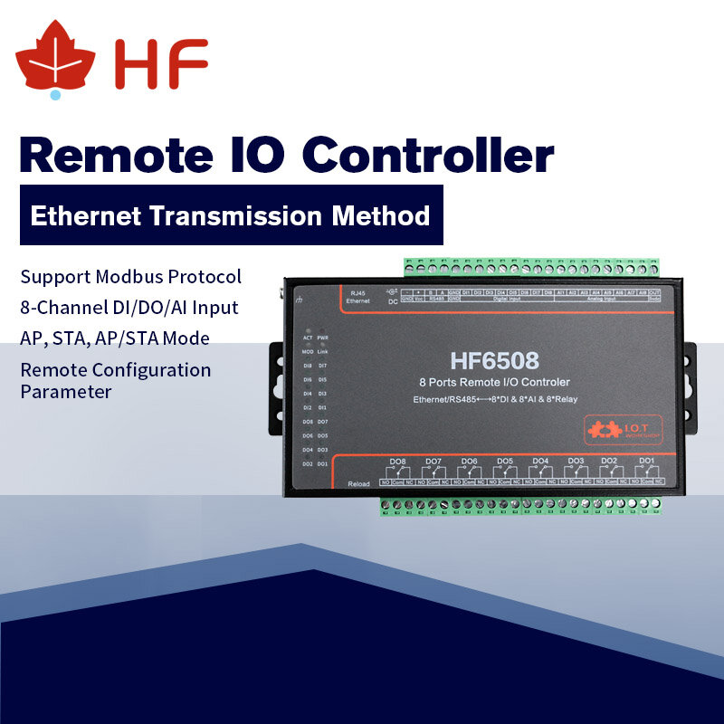 Inteligentny dom HF6508 przemysłowy kontroler 8 DI 8 DO 8 Way IO Ethernet RS485 8CH zdalny przekaźnik Ethernet pilot zdalnego sterowania