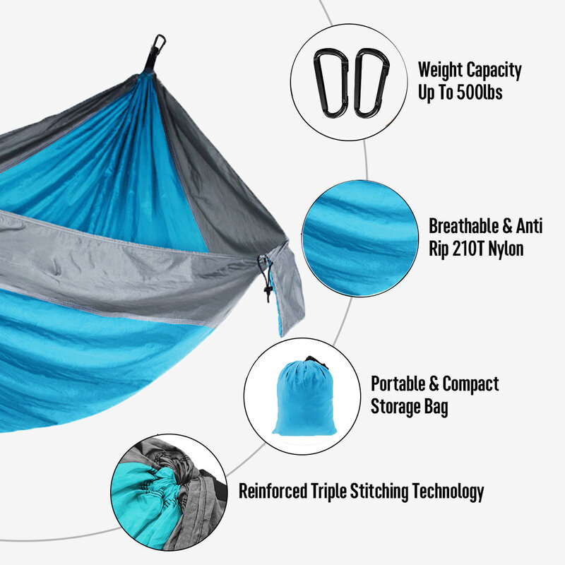 Tempat tidur gantung 220x90cm tunggal, tempat tidur gantung parasut ringan dengan 2 tali pohon untuk dalam ruangan luar ruang petualangan pantai bepergian mendaki