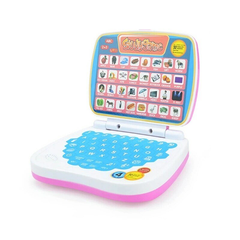 Máquina aprendizagem infantil, brinquedo para laptop com sons e música, incentiva letras, ortografia, números, alimentos e