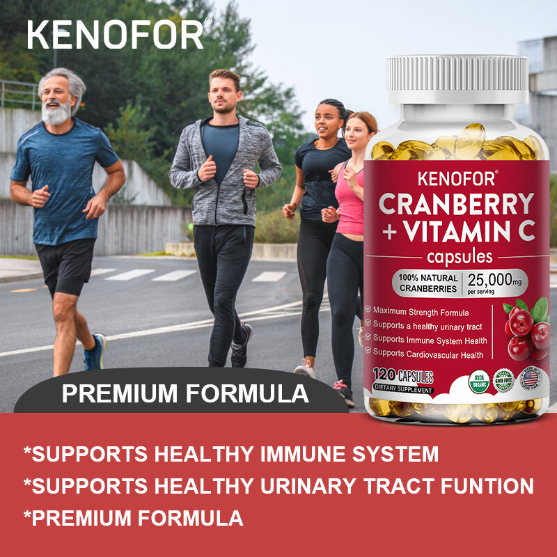 Ekstrak Cranberry + Vitamin C-mendukung sistem urin, kardiovaskular, kulit dan kesehatan tulang, mendukung pencernaan
