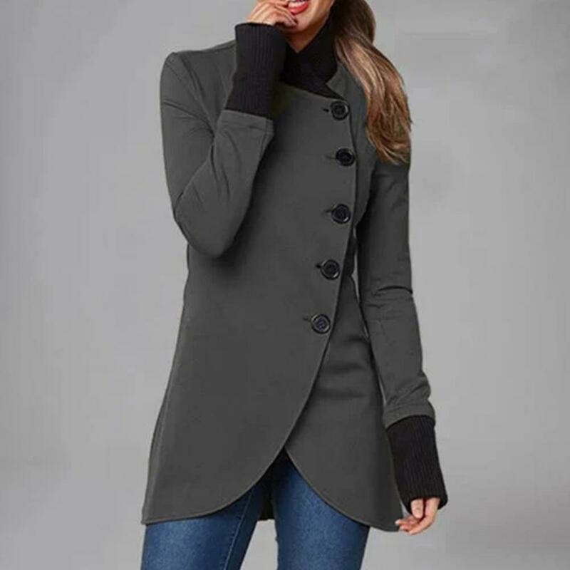 Nieregularne brzegi długi jednorzędowy płaszcz damski Casual płaszcz zimowy jesienne i zimowe prążkowane mankiety długi płaszcz damski płaszcz