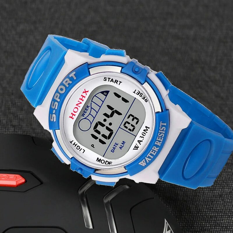 Водонепроницаемые цифровые светодиодные спортивные часы для мальчиков, детские часы с будильником и датой, подарок, простые и модные новые детские наручные часы