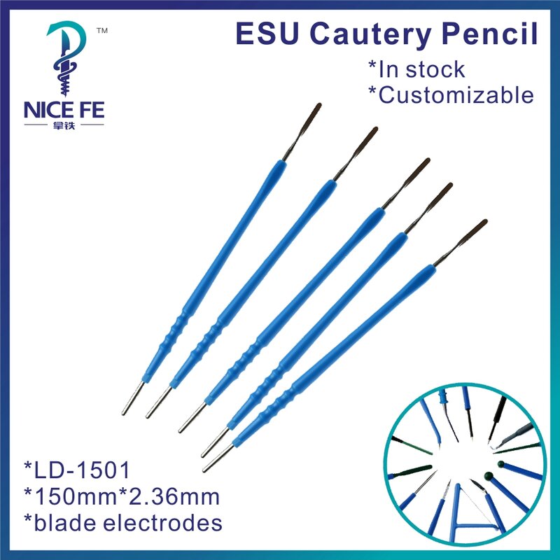 LD-1501 5Pcs Disposable Esu Cautery อุปกรณ์เสริมดินสอ Ion Electrosurgical ใบมีด Electrode 150มม.* 2.36มม.,ใบมีดเครื่องมือผ่าตัด