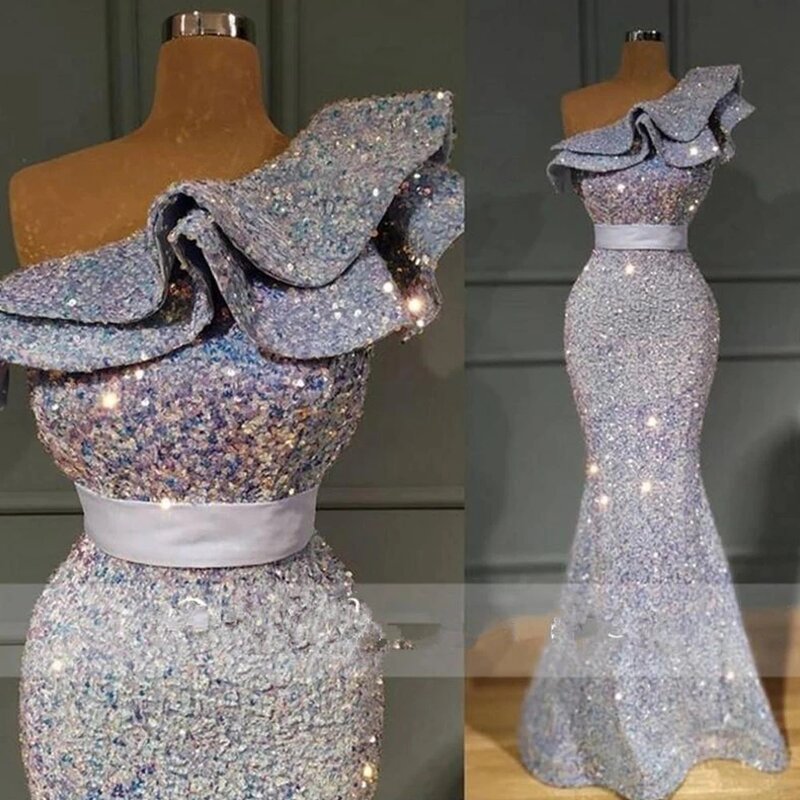 Vestidos de Fiesta de sirena con cuentas brillantes para mujer, Vestidos de Noche de lujo con hombros descubiertos, hechos a medida, elegantes, Sexy, 2023