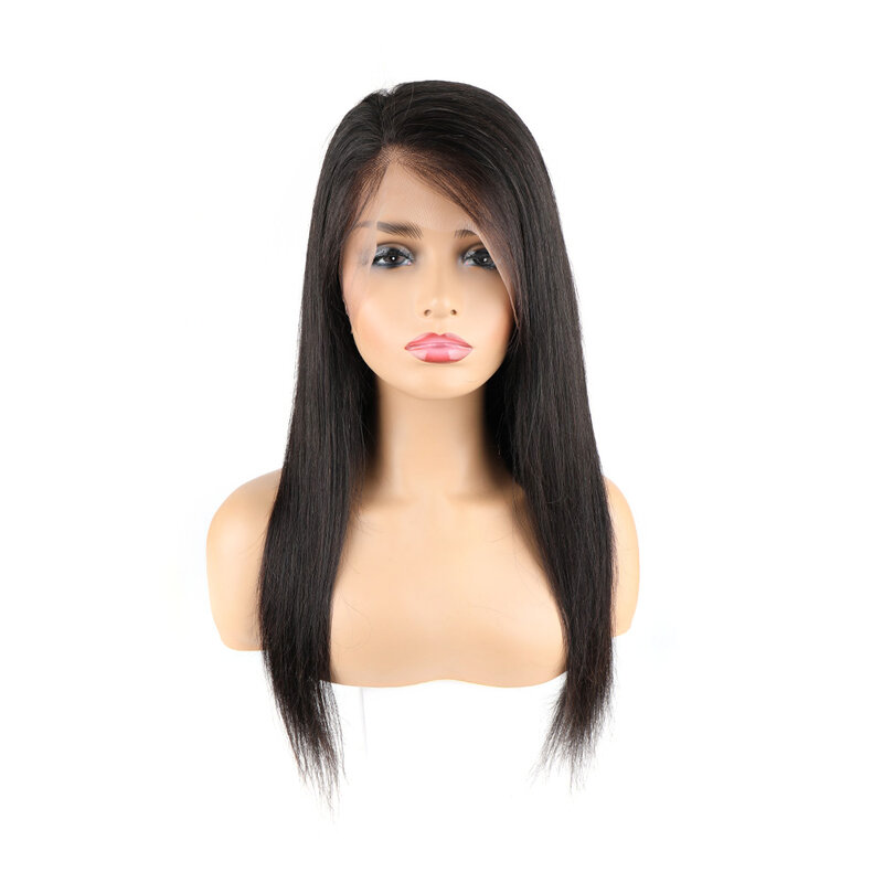 Perucas de cabelo humano frente de renda transparente para mulheres negras, cabelo liso brasileiro, peruca frontal de renda HD sem cola, pré-arrancada, 360