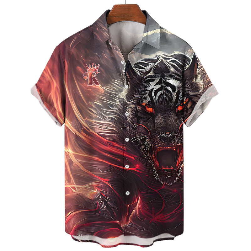 Animal 3d Print Hawaiian Shirt Man Wolf Men's Shirts Colorful Fashion Daily Caucal Shirt Men Summer Shirts Street Men Clothing