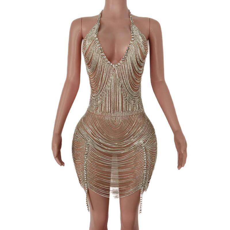 Vestidos Elegantes con borlas de diamantes de imitación para mujer, a la moda vestido de fiesta, Sexy, para cumpleaños, 2023