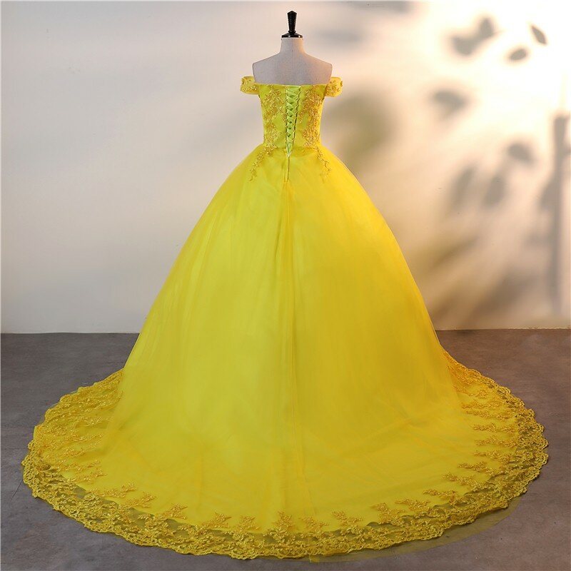 Ashley Gloria Yellow Party Dress Sweet Quinceanera Dresses Elegant Off Shoulder Ball Gown Classic Lace Vestidos Customize B01