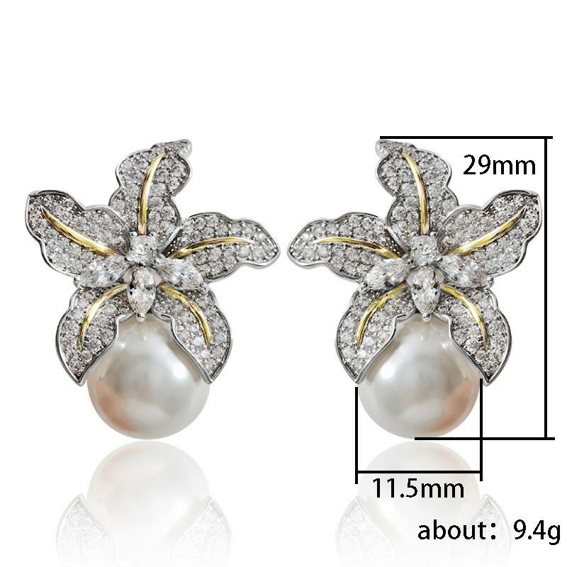 UILZ Fashion Flower Simulated Pearl Stud Earrings For Women Temperament Engagement Wedding Girls Jewelry