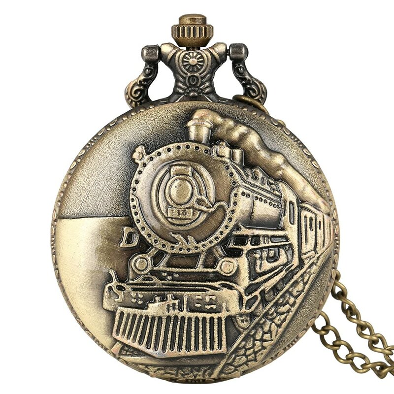 Reloj de bolsillo Steampunk Retro Para hombres y mujeres, diseño de motor de locomotora de tren, collar de bronce, cadena colgante, regalo coleccionable