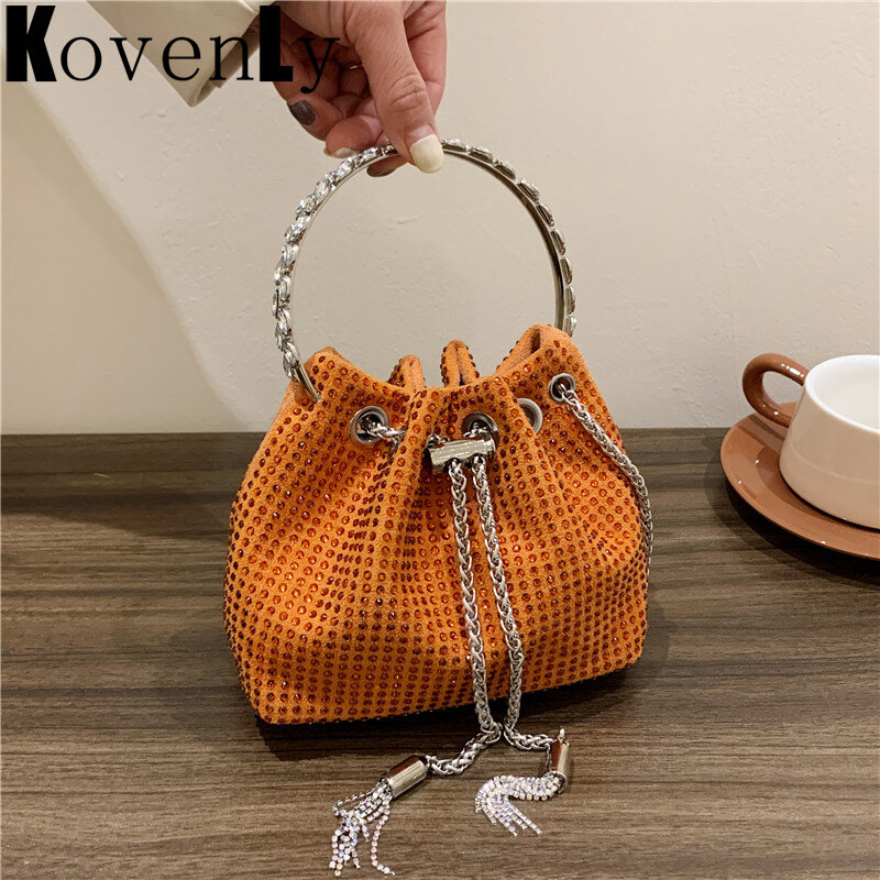 Women Clutch Bag Fashion Drawstring Women Bag Round Handle Hand Bags For Women 2023 New Style Chain Shoulder Bags Shiny Luxury