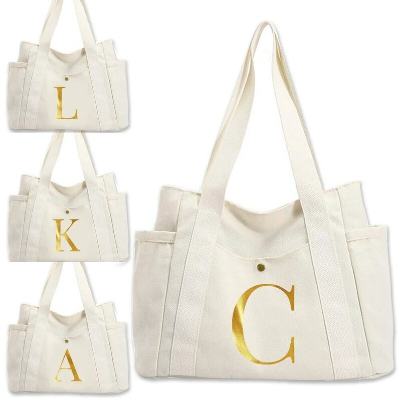 Multi Functional Women Canvas Shoulder Bags Fashionable Simplicity Shoulder Bag Handbag Shopping Bags Letter Pattern Series