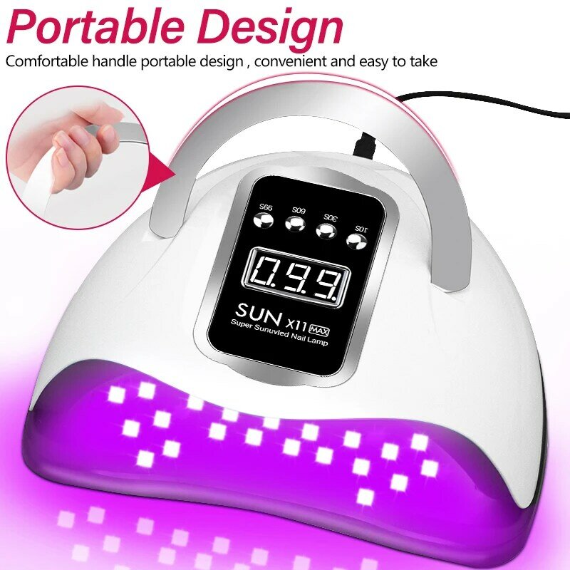 Secador de uñas LED UV de 300W y 66 LED para secar esmalte de uñas en Gel, diseño portátil con pantalla táctil LCD grande, lámpara de uñas con Sensor inteligente para salón