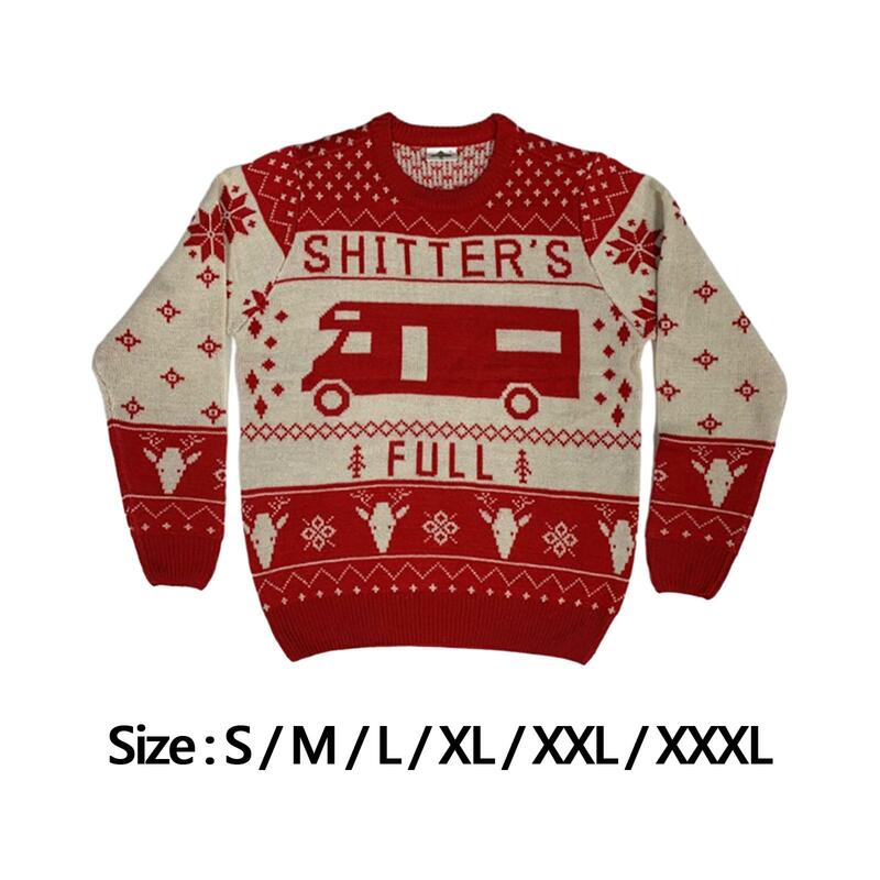 Christmas Sweater Pullover Round Neck Sweatshirt Christmas Pattern Knitted Sweater for Holiday Festive Party Winter