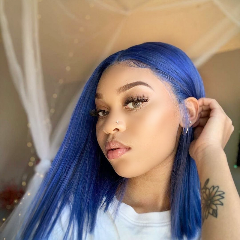 Blue Bob Wig Human Hair 13x6 Short Bob Lace Front Human Hair Wigs Brazilian Straight Transparent Lace Frontal Wig For Women