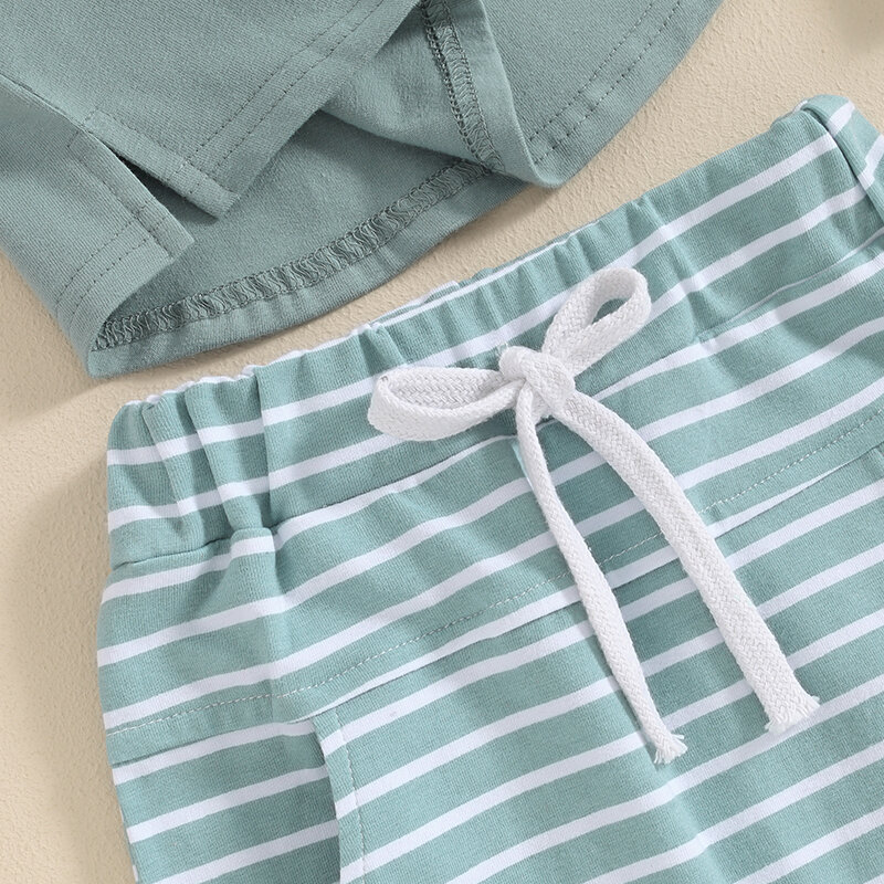 Visgogo-mangas Stripe Tank Tops e Shorts Set para Criança, Shorts de cintura elástica, roupas com bolso, roupas para meninos, verão, 2pcs