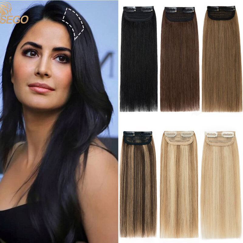 SEGO Clip in Human Hair Extensions Straight Thick Double Weft One Piece Hair Pieces for Thinning Hair Invisible Hairpin Increase