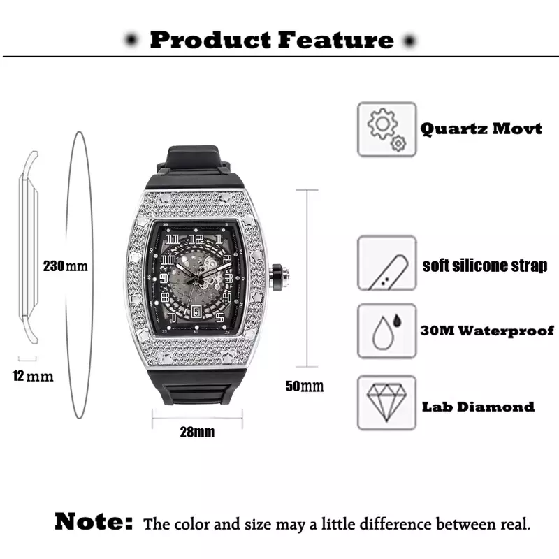 Дизайнерские часы для мужчин с бриллиантами и стразами, мужские часы в стиле хип-хоп, водонепроницаемые кварцевые часы, Прямая поставка, новинка, Reloj Hombre Marca de Lujo