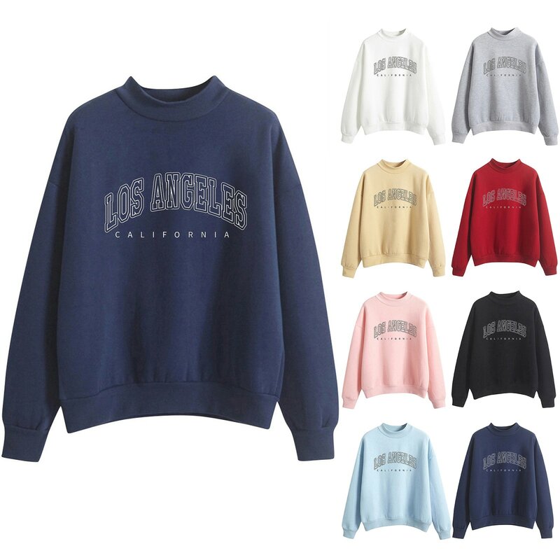 Autumn Winter O Neck Solid Color Prints Long Sleeve Pullover Sweatshirt