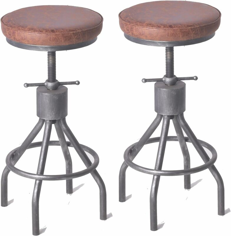 Промышленные барные стулья, поворотное сиденье из искусственной кожи, винтажный кухонный остров, стул 23-33 дюйма с регулируемой высотой, деревенский магазин, стул (набор 2)