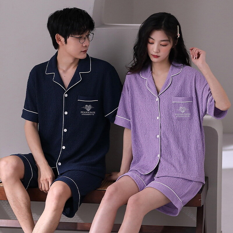 Koreańska moda dla par bielizna nocna damska krótkie bluzki do spania spodenki piżamy zestaw męski Loungewear Hombre Pjs 2023 nowy styl