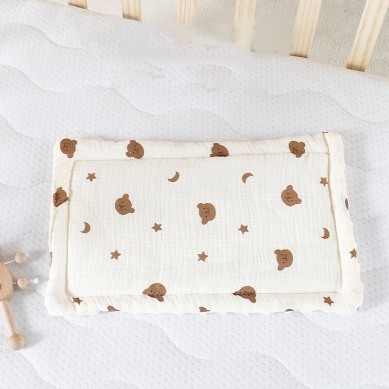 F62D Miękka i oddychająca bawełniana poduszka dla dziecka Ergonomiczna poduszka dla dziecka Śliczna wzorzysta poduszka dla i sen