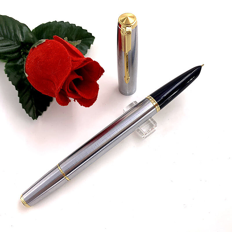Wingsung 601 Vacuum Filling Fountain Pen High Quality Stainless Steel Barrel F0.5mm Iridium Nib Office Writing Ink Pens With Box