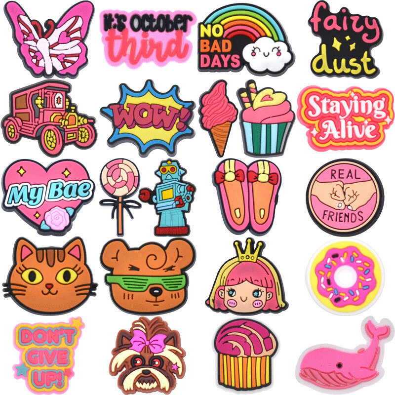 pvc lovely pink characters whale cat animal shoe buckle charms accessories decorations for wristbands bag clog girl kids gift