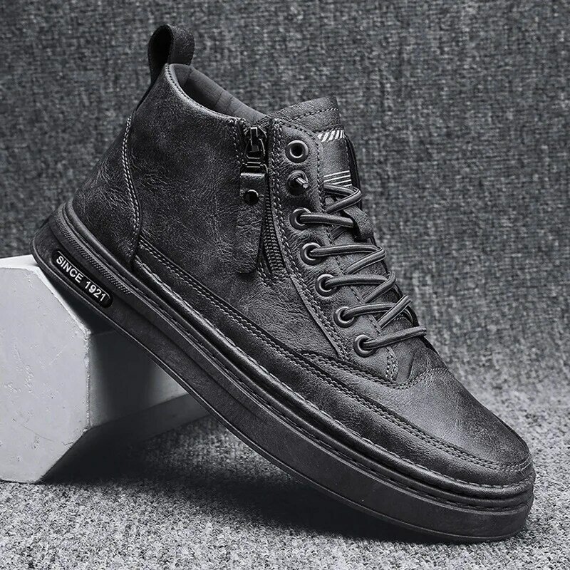 Nuovi stivali Casual da uomo scarpe alte stivali con plateau Sneakers in pelle inverno più stivali di velluto scarpe da uomo di tendenza alla moda