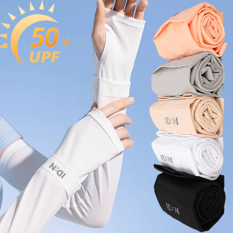 Summer Ice Silk Sun Protection Sleeves Driving Gloves Long Fingerless Cool Arm Warmer Solid Color Outdoor Beach Arm Protection