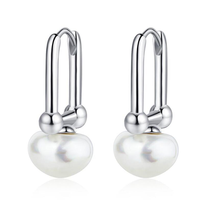 Pendientes de gota simples de Plata de Ley 925 para mujer, joyería fina de moda Vintage lisa con perla