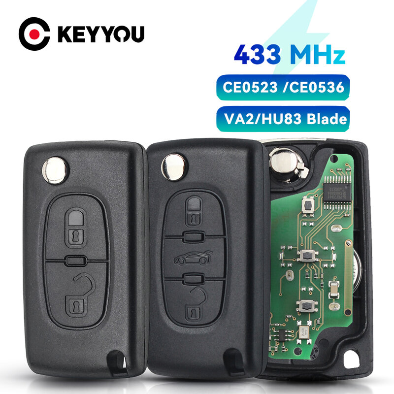 KEYYOU 2/3ปุ่ม Flip Remote Car Key 433MHz สำหรับ Citroen C1 C2 C3 C4 C5 Berlingo Picasso สำหรับ Peugeot 207 307 ID46 CE0536 CE0523