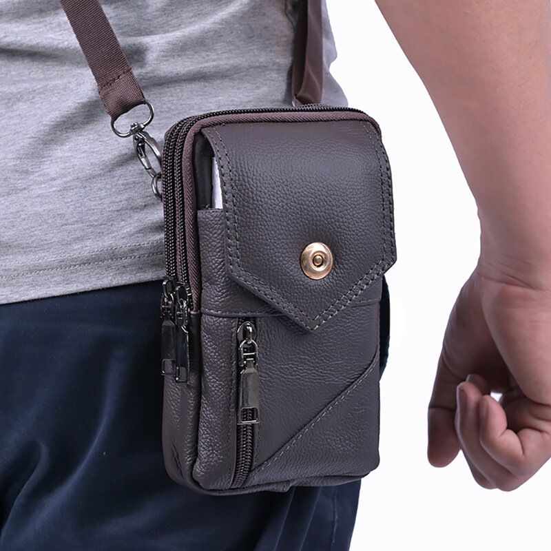 Bolsa de cintura de couro masculina, bolsa para telefone, peito pequeno, cinto de ombro mensageiro de negócios casual masculino, bolsa de ombro tiracolo