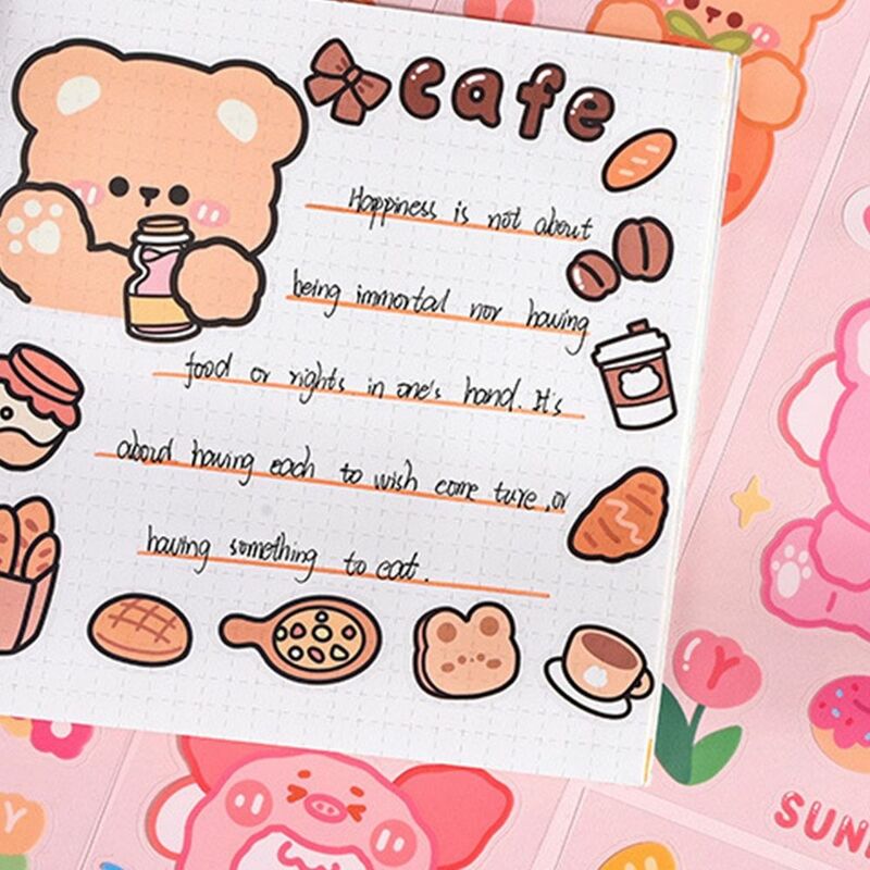 1/10PCS Transparent Cartoon Water Cup Stickers Cute Bear Sticker Waterproof Cute Notebook Decoration Hand Account Diary Stickers