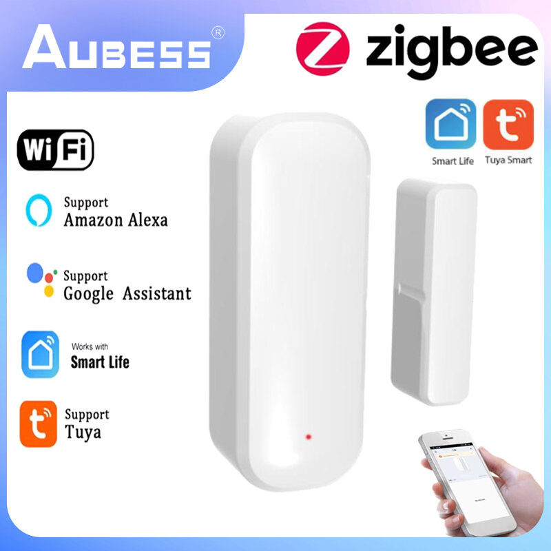 Tuya Smart ZigBee/WIFI sensore di contatto per porte e finestre Smart Home rilevatori di porte Wireless APP aperta/chiusa allarme remoto voce Contorl