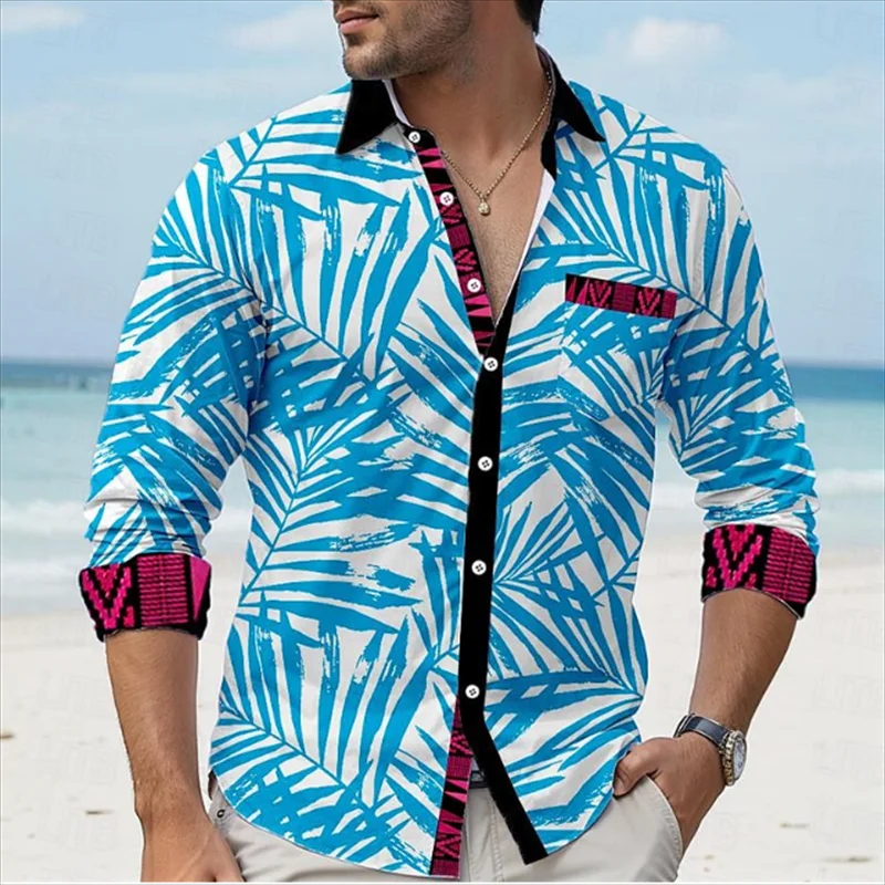 2024 гавайская рубашка, мужская летняя 3D рубашка с принтом бамбуковых листьев, мужская пляжная рубашка для отпуска с длинным рукавом