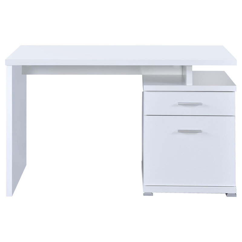 Escritorio de oficina Reversible de 2 cajones, color blanco, con diseño elegante y amplio espacio de almacenamiento para uso doméstico o en el lugar de trabajo