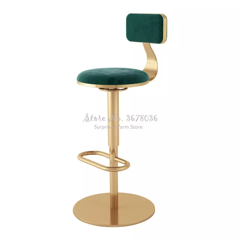 Taburete de Bar dorado nórdico, silla de terciopelo, altura ajustable, elevación alta, taburete de Bar redondo giratorio, respaldo, muebles para el hogar