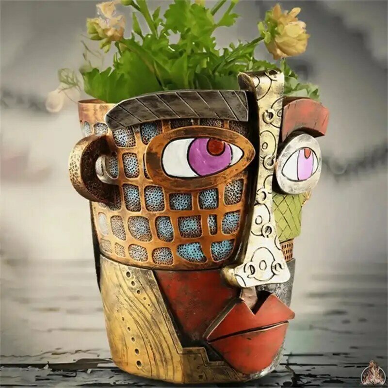 Цветочный горшок с уникальным абстрактным изображением лица, горшок для растений, подставка для щек с плоской головкой для дома и улицы, горшок для растений, товары для сада