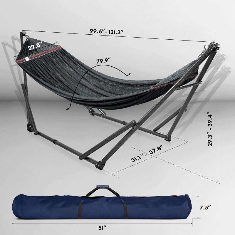 Tranquillo Double Hammock with Stand Included for 2 Persons/Foldable Hammock Stand 600 lbs Capacity Portable