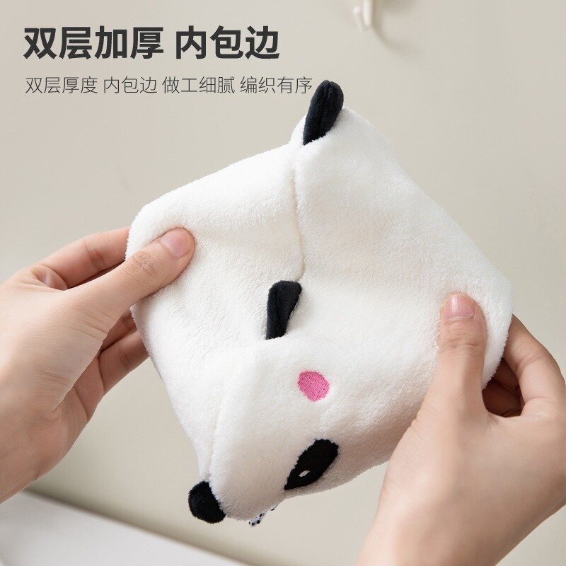 Toalla de mano de Panda de dibujos animados para niños, paño de manos de terciopelo Coral, absorción de agua, secado rápido, suministro de cocina y baño