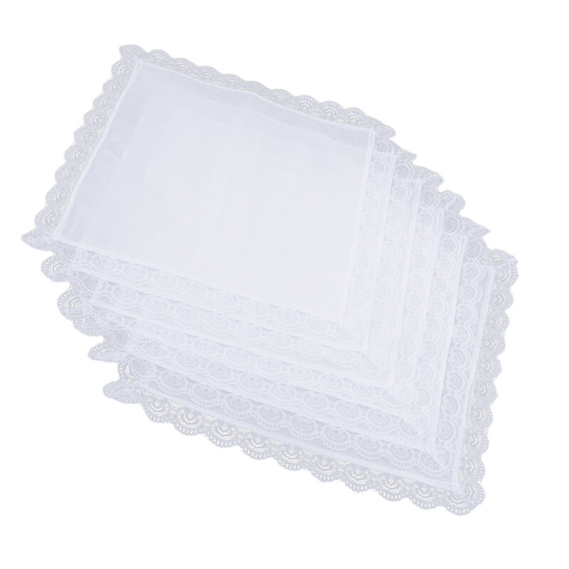 5x Baumwolle Taschentuch Spitze Stickerei weißen Taschentuch
