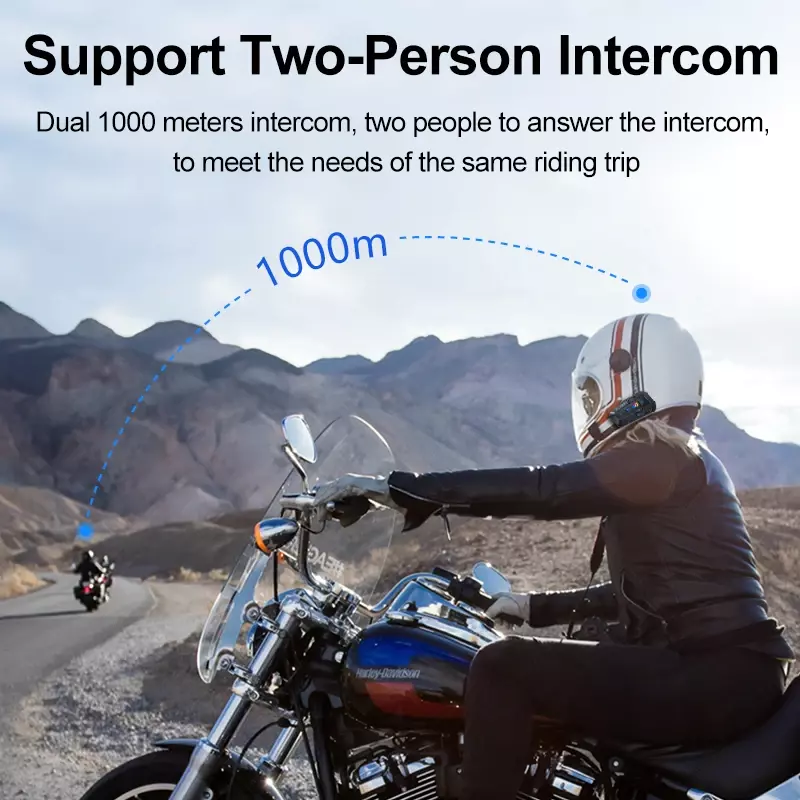 Bluetooth Capacete Intercom Headset, Impermeável Intercomunicador Speaker, Fone de ouvido, 1, 2, 3, Música, Novo, 1000m