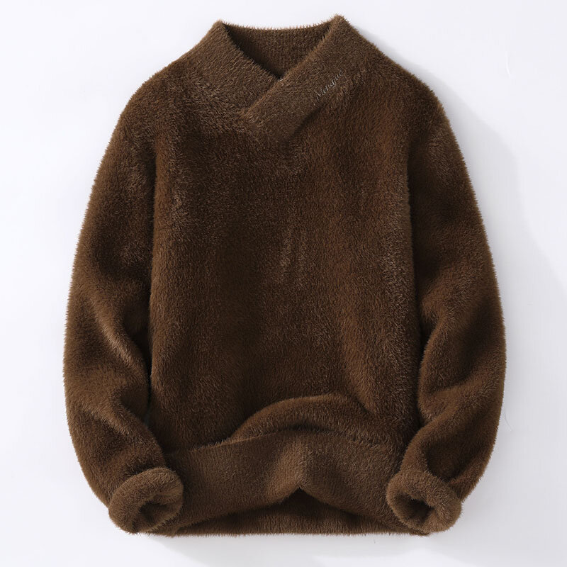 Pulôver de lã de vison masculino, suéteres de malha, slim fit, roupas de marca outono e inverno, alta qualidade, moda