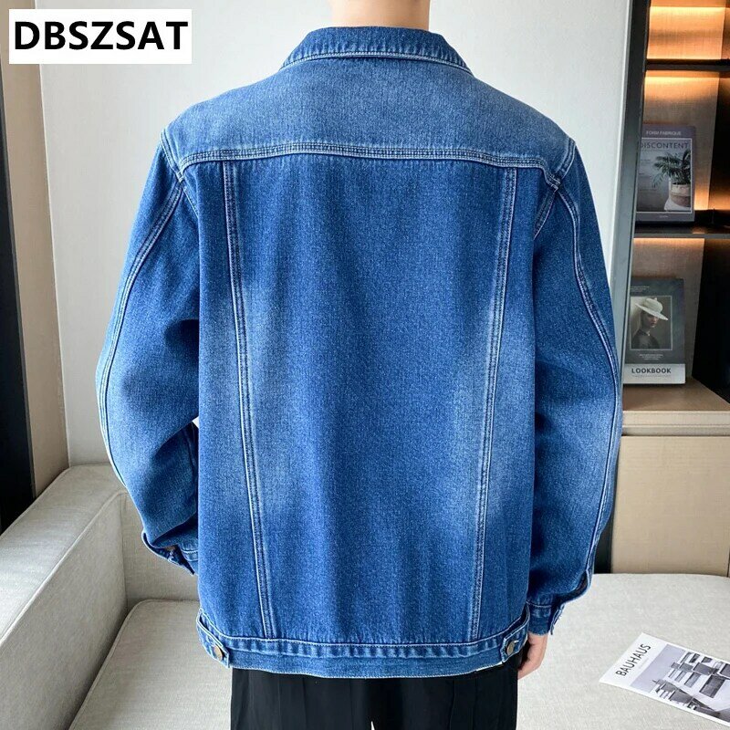 Novo 2023 algodão denim jaqueta masculina casual cor sólida lapela único breasted jeans jaqueta outono fino ajuste qualidade dos homens jaquetas