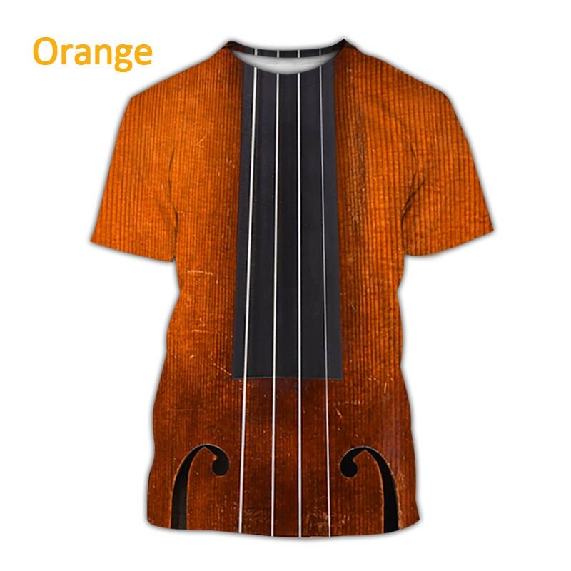 3D printed T-shirts for both men and women's violins, instrument printed music shirts, summer novelty