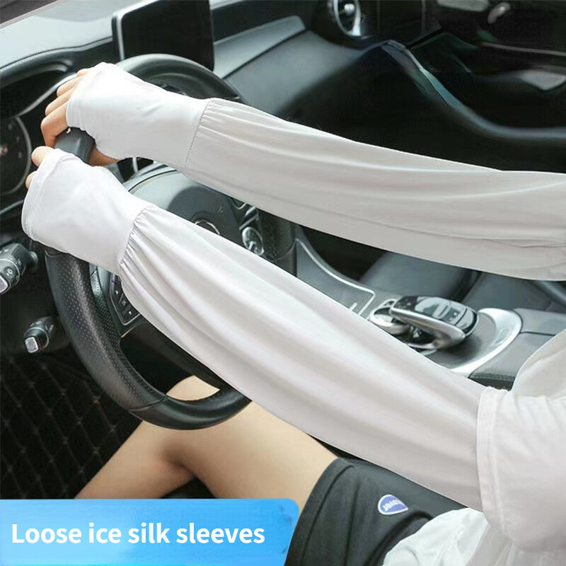 Protezione solare sciolta estiva guida manica in seta di ghiaccio femminile manica di protezione UV lunga lunghezza guanto da braccio manica protettiva per il sole del ghiaccio