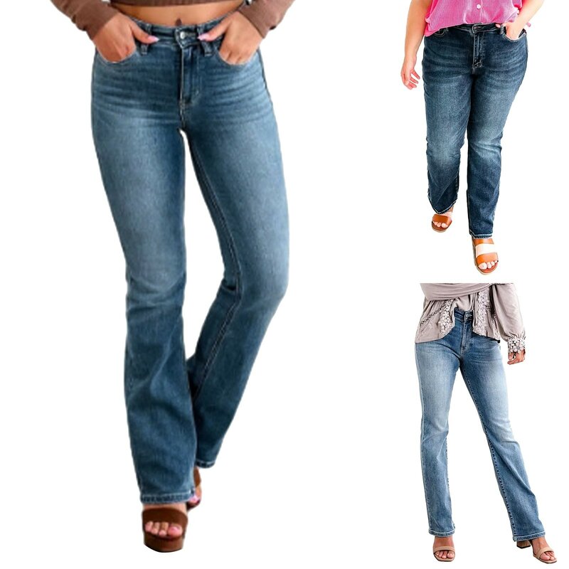 Женские Модные свободные высокоэластичные облегающие микро-расклешенные джинсы большого размера Эластичные Классические повседневные джинсы для женщин