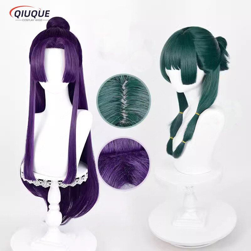 Anime Maomao Dark Green Scalp Cosplay Wig Jinshi Dark Purple Long With Bun Heat Resistant Synthetic Hair Wigs + Wig Cap